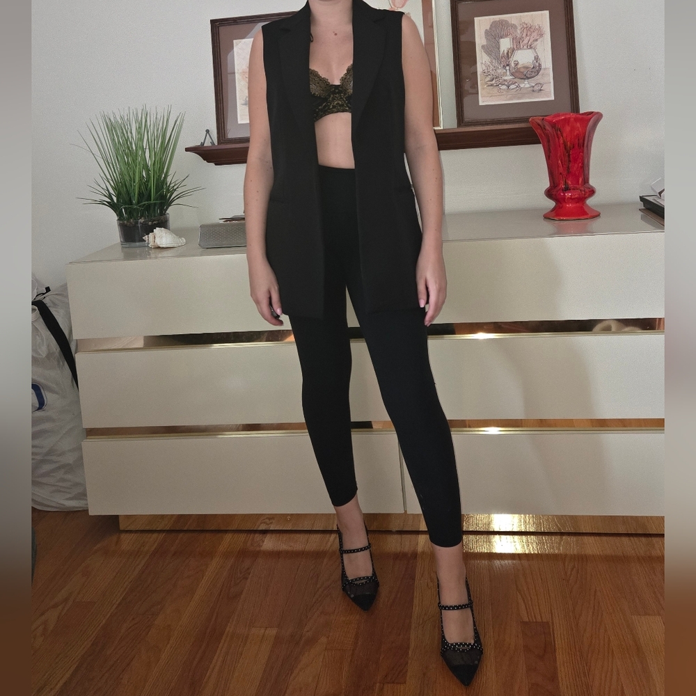 Zara Long Black Collared Vest